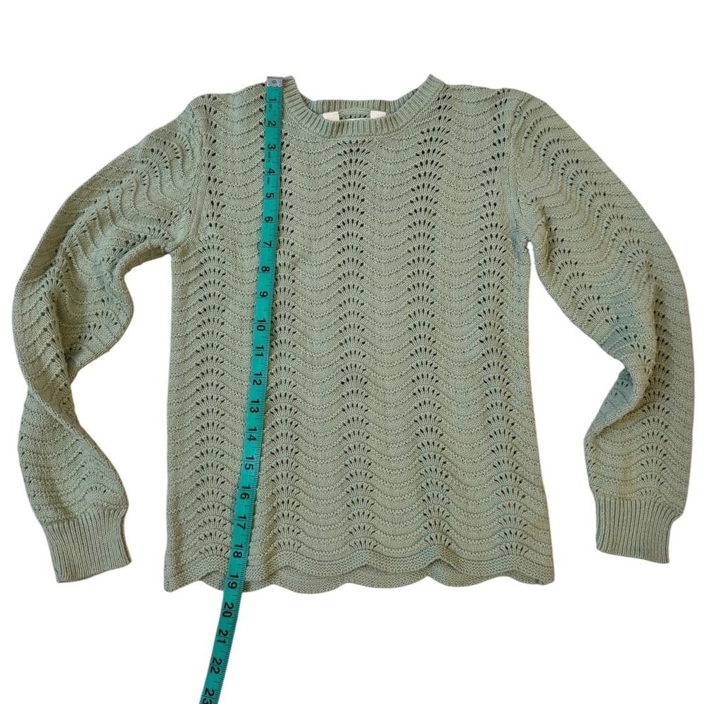 Rumi + Ryder Girls Sage Green Pointelle Knit Scalloped Hem Sweater Size M 8-10 - Picture 3 of 5